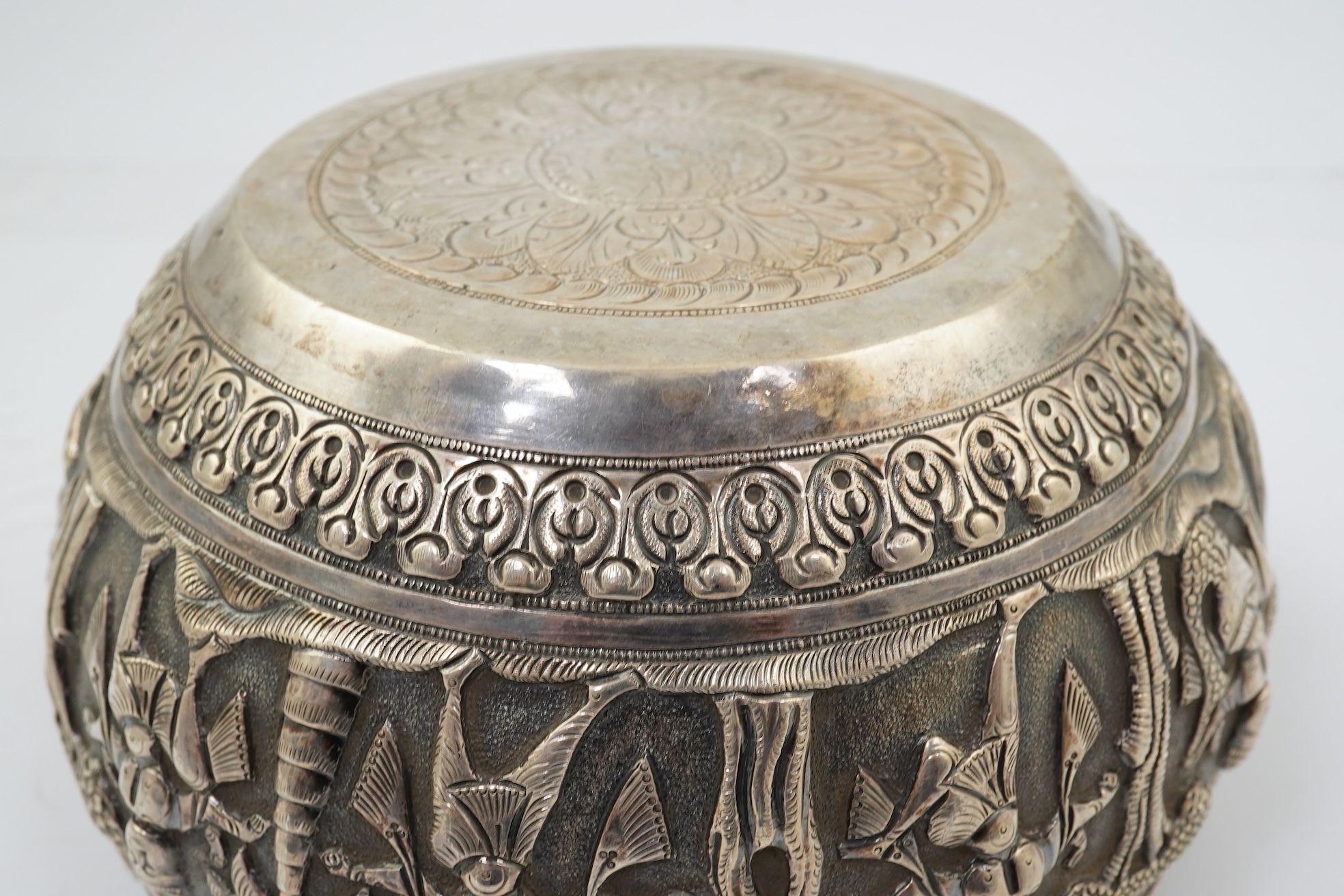 An early 20th century Burmese silver circular bowl